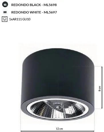 Spot aplicat design modern REDONDO negru