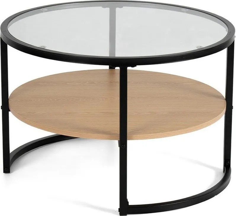 Măsuță de cafea neagră/în culoare naturală rotundă cu aspect de lemn de stejar ø 68 cm Zanu – Bonami Essentials