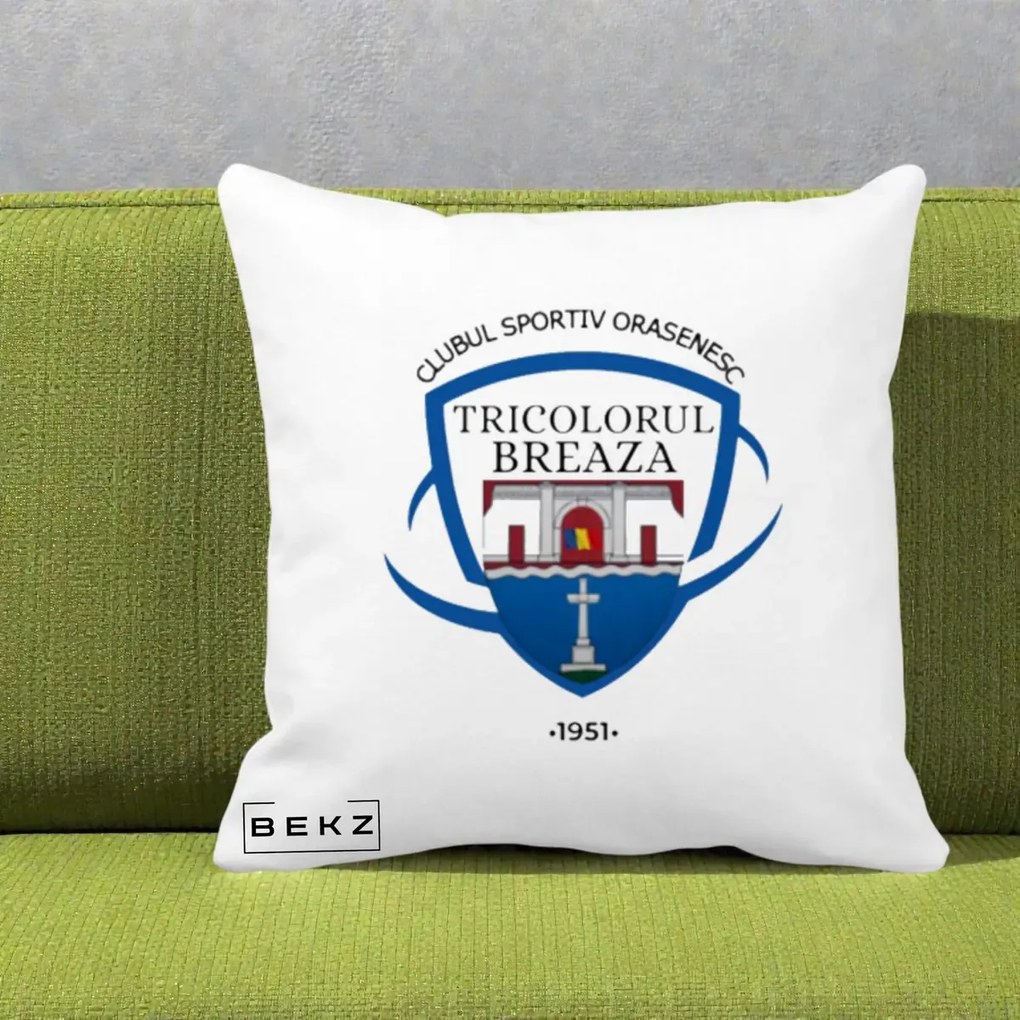 Perna Personalizata CSO Tricolorul Breaza 1951, 40x40 cm, Alba Mata, Husa Detasabila, Perna Inclusa, BEKZ®