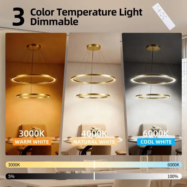 Brilagi - Lustră LED reglabilă pe cablu PORTOFINO, 98W, 230V, Ø 80 cm, auriu + telecomandă