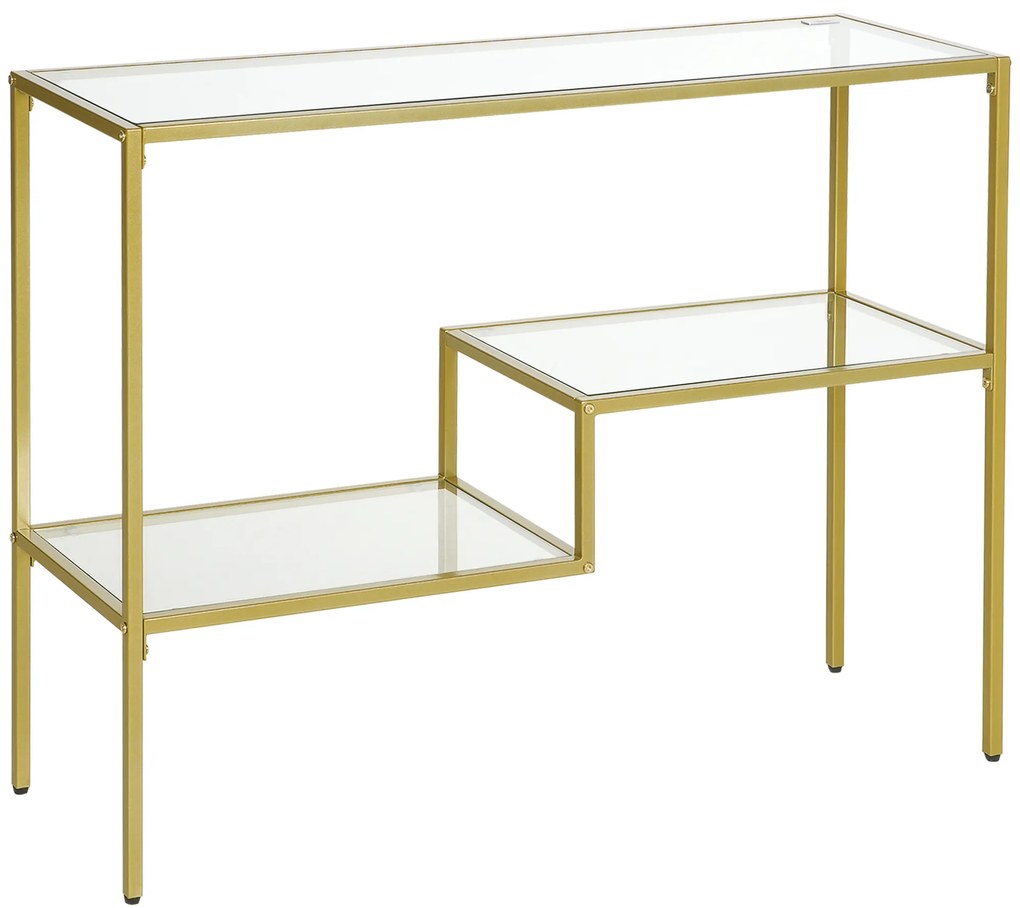 HOMCOM Consolă Aurie cu Masă de Cafea din Sticlă Temperată 100 cm, Rafturi de Depozitare, Design Elegant pentru Hol | Aosom Romania