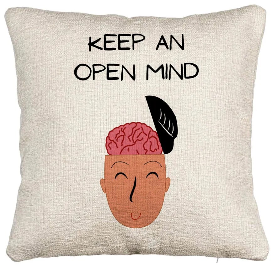 Perna Decorativa Canapea, Model Keep an Open Mind, 40x40 cm, Cu fermoar