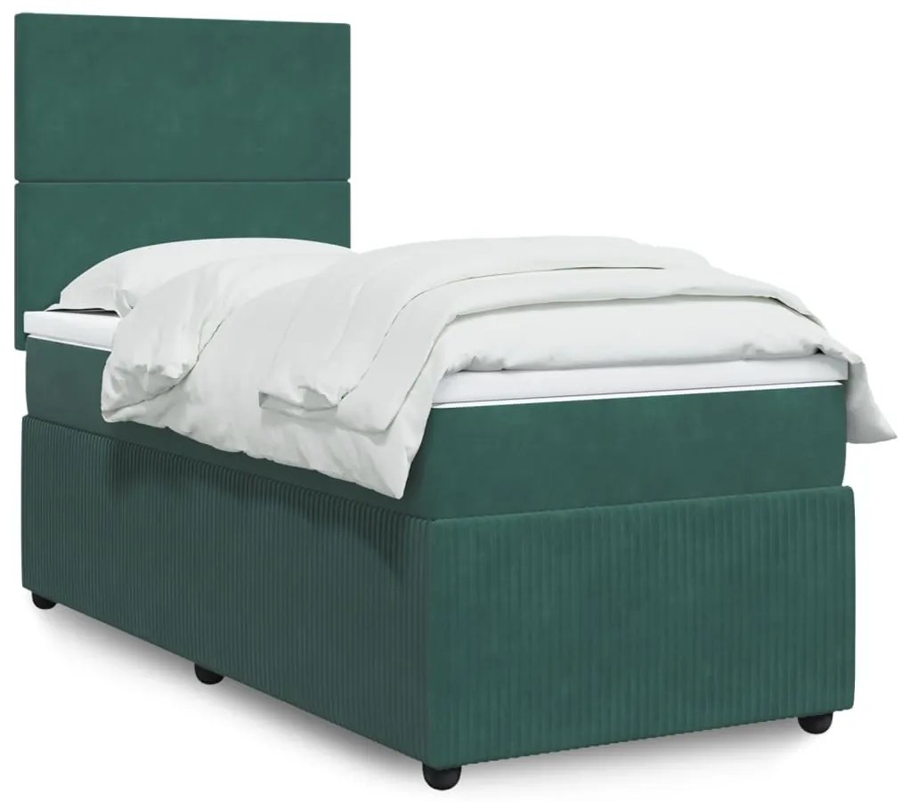 3294511 vidaXL Pat box spring cu saltea, verde închis, 90x190 cm, catifea