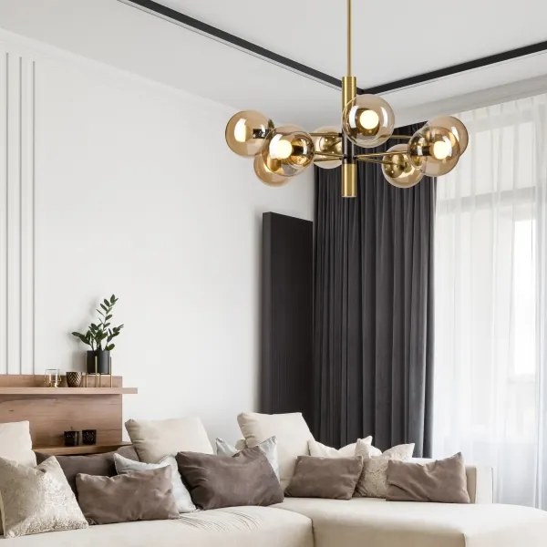 Lustră pe tijă ROLLO 8xE14/5W/230V auriu/fumuriu