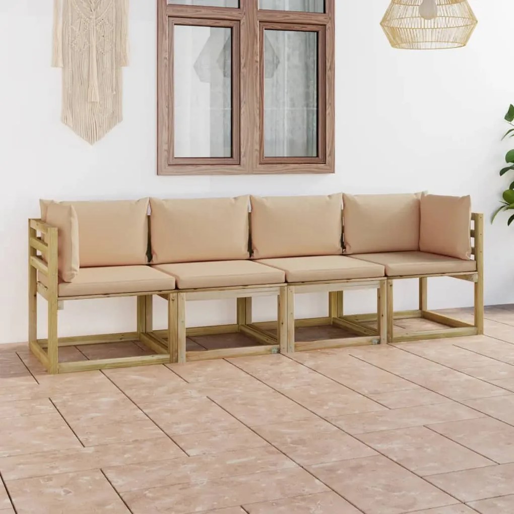3065029 vidaXL Canapea de grădină cu 4 locuri cu perne bej