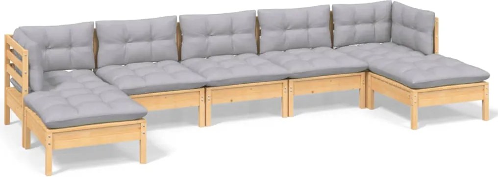 vidaXL Set mobilier grădină cu perne gri, 7 piese, lemn masiv de pin