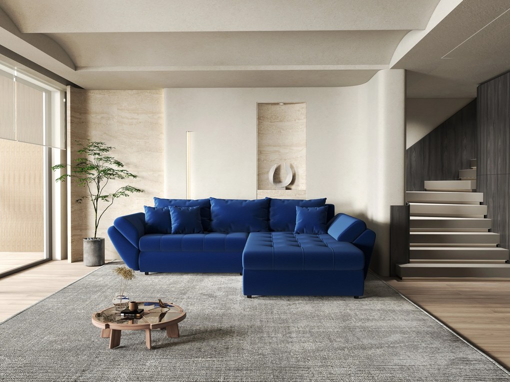 Colțar extensibil dumonde cu ladă de depozitare si sezut confortabil din spuma high-density, Loana Royal Blue II 270x185 cm