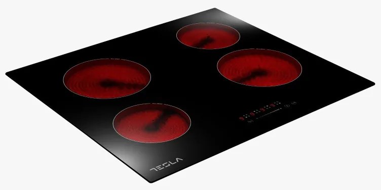 Plita incorporabila vitroceramica Tesla HV6400TB, 6000W, 4 zone de incalzire, Touch Screen, 9 trepte de putere, Protectie copii, Negru