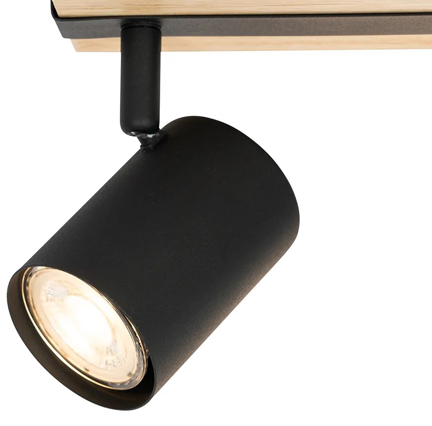 Spot inteligent de tavan negru cu lemn 3 lumini rotativ și înclinabil, incl. Wifi GU10 50mm - Jeana