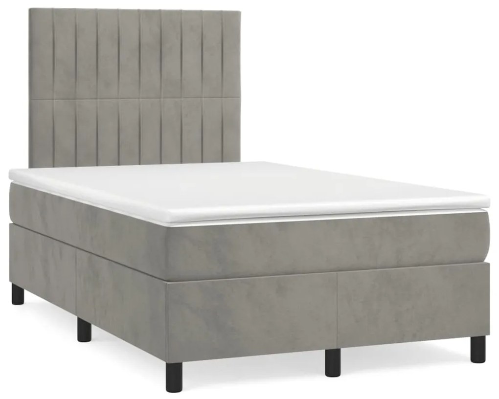 vidaXL Pat box spring cu saltea, gri deschis, 120x190 cm, catifea