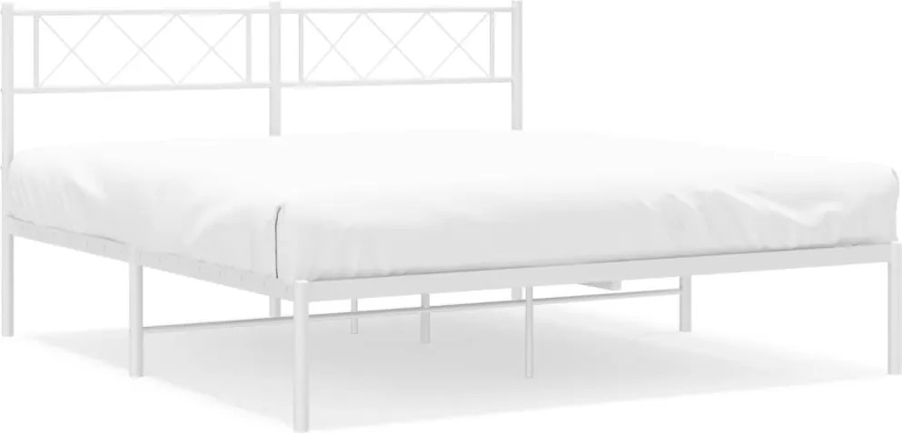 vidaXL Cadru de pat metalic cu tăblie, alb, 140x200 cm