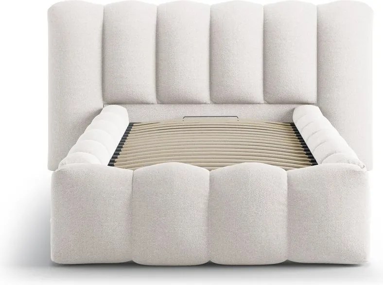 Pat crem tapițat cu spațiu de depozitare cu somieră 90x200 cm Lupine – Micadoni