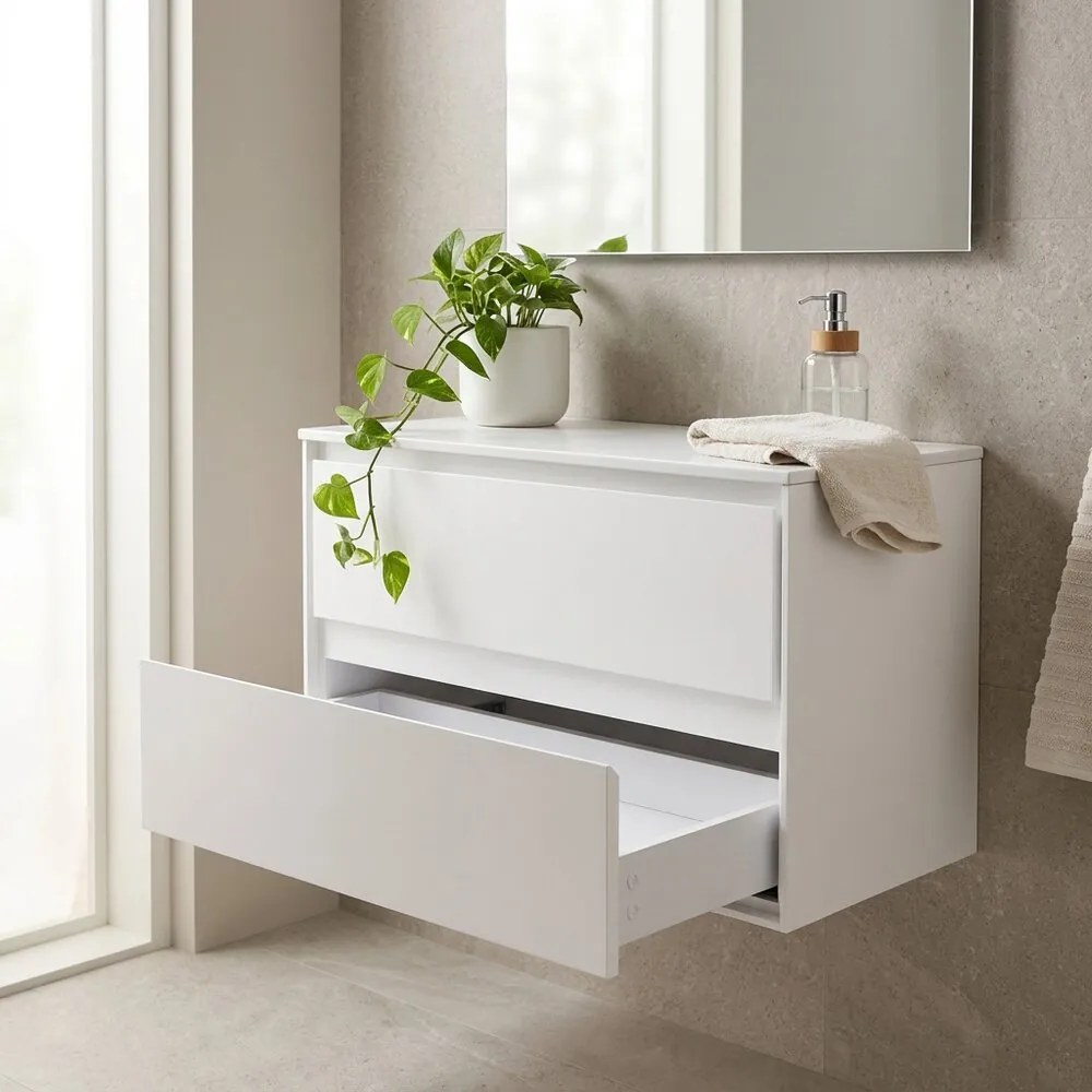 Dulap baza suspendat Rune Dagaz 2 sertare 59 cm alb lucios