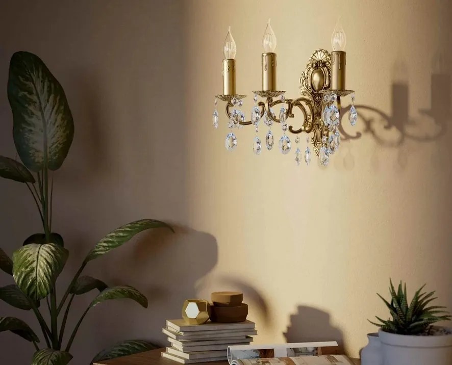 Aplica de perete 3 brate din alama si cristal Venezia