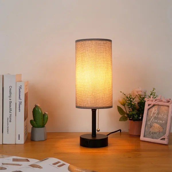 Brilagi - Lampă de masă cu port USB TABLON 1xE27/25W/230V negru/gri