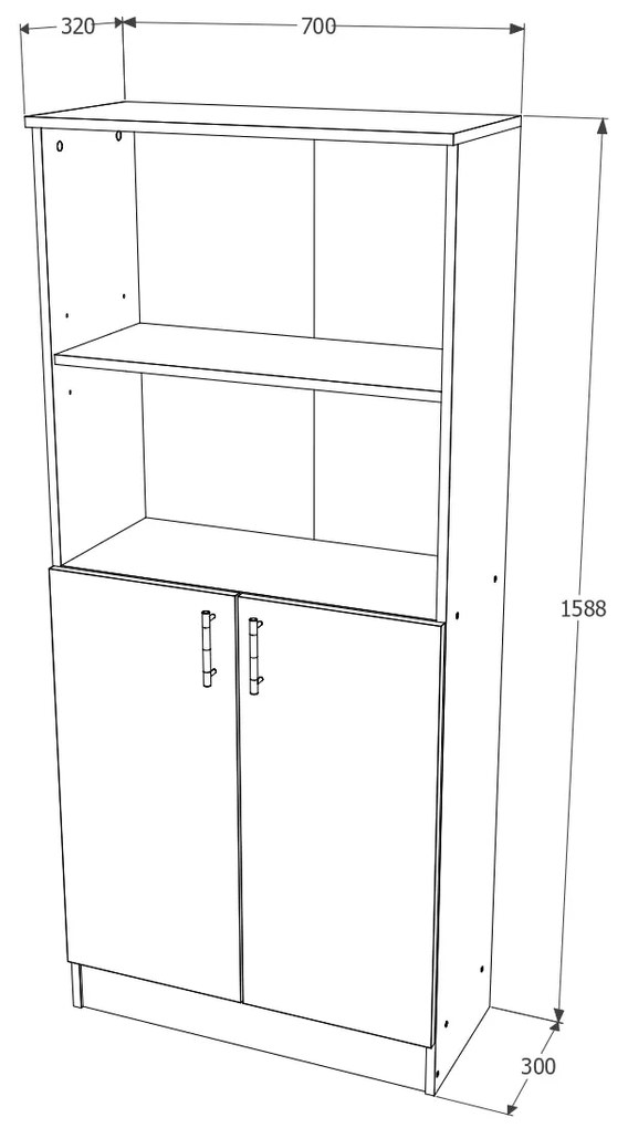 Biblioteca Flint, cu Usi Inferioare si O Polita, Alba, 70 x 32 x 159 cm