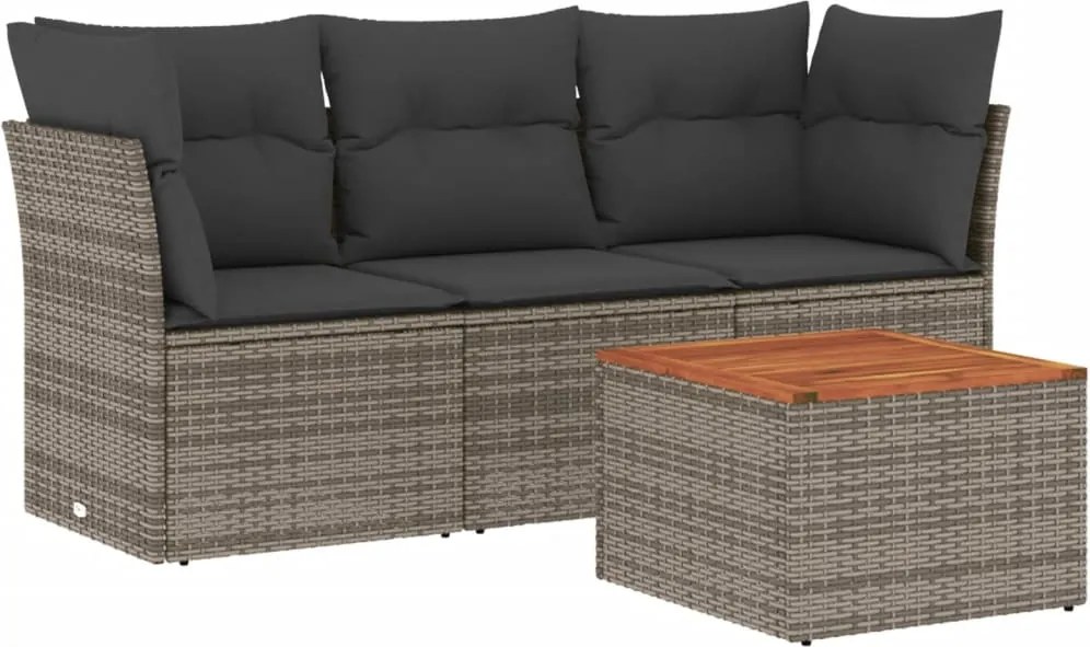 vidaXL Set canapea de grădină cu perne, 4 piese, gri, poliratan