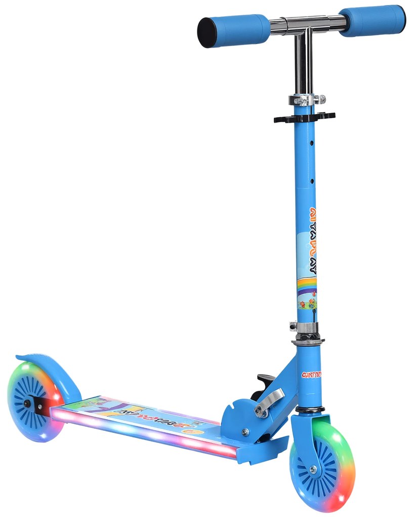 HOMCOM Scuter Pliabil pentru Copii, Scuter cu 2 Roți, Înălțime Reglabilă, Lumini LED și Muzică, 67x32x78 cm, Albastru | Aosom Romania