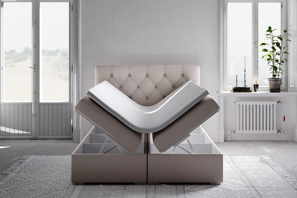 Pat matrimonial Boxspring 140 cm Ronda (crem) (cu sp. depozitare). 1020371