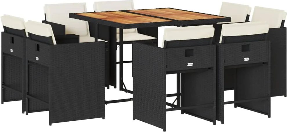 vidaXL Set mobilier de grădină cu perne, 9 piese, negru, poliratan