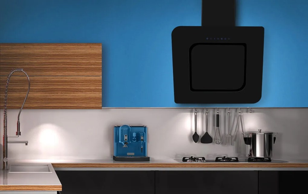 Hota KUGERR D8 - 60cm Neagra, Putere Absorbtie 983 mc/h, Sticla, Neagra - Aspirator, Decorativa, Puternica, Silentioasa, cu Telecomanda, de Perete