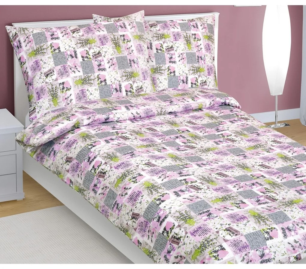 Lenjerie de pat din bumbac Bellatex Patchwork lila, 140 x 220 cm, 70 x 90 cm, 140 x 220 cm, 70 x 90 cm