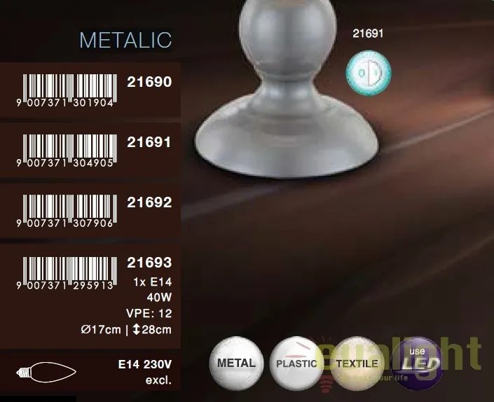 Veioza / Lampa de masa cu design modern, Metalic 21692 GL