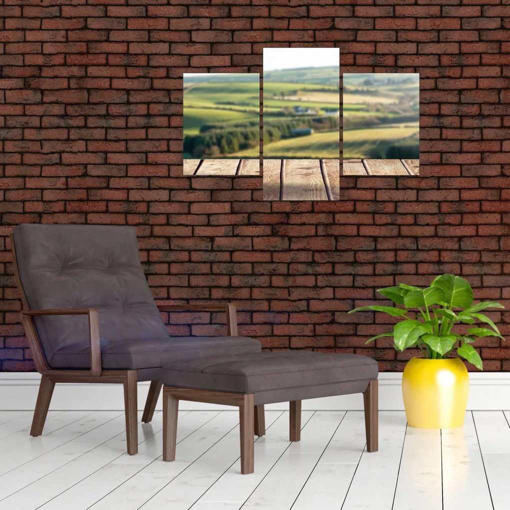 Tablou - Raft din lemn cu peisaj (90x60 cm)