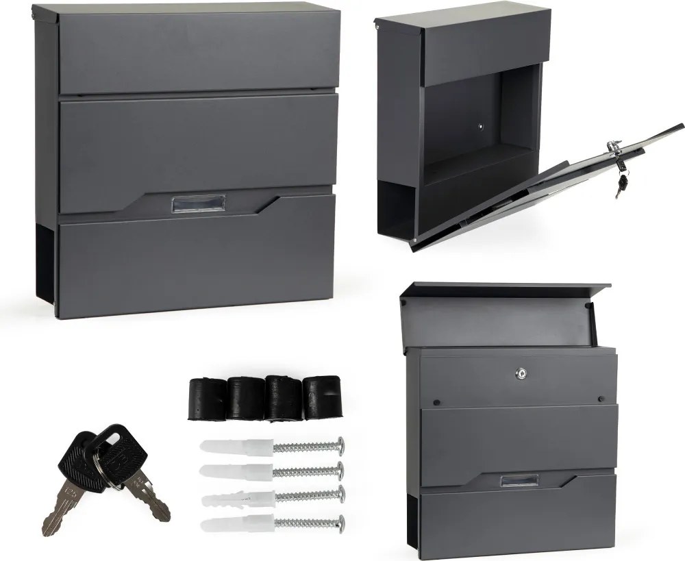 Cutie poștală din oțel galvanizat cu suport pentru ziare antracit