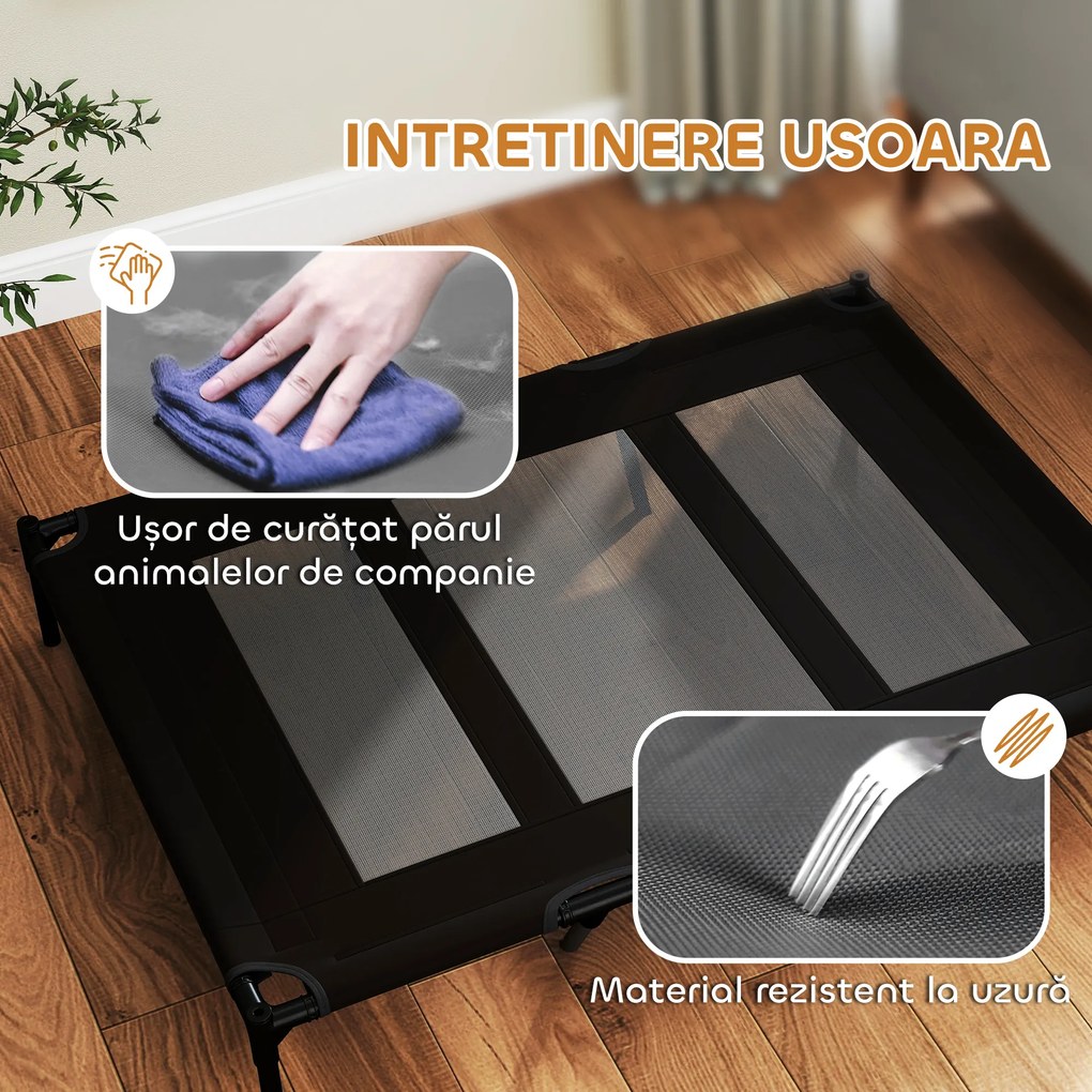 PawHut Pat Înălțat pentru Câini de Talie Mare cu Zonă Respirabilă și Geantă 122x92x23 cm Negru | Aosom Romania