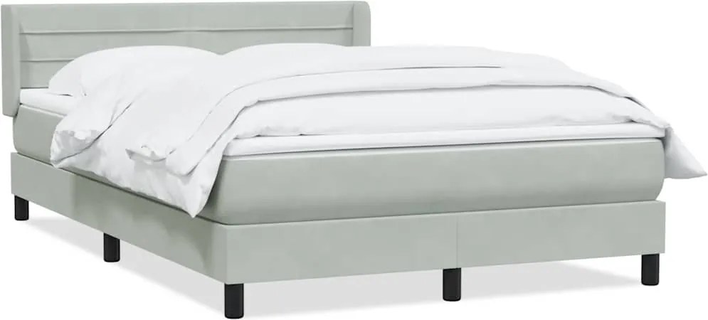 vidaXL Pat box spring cu saltea, gri deschis, 160x220 cm, catifea