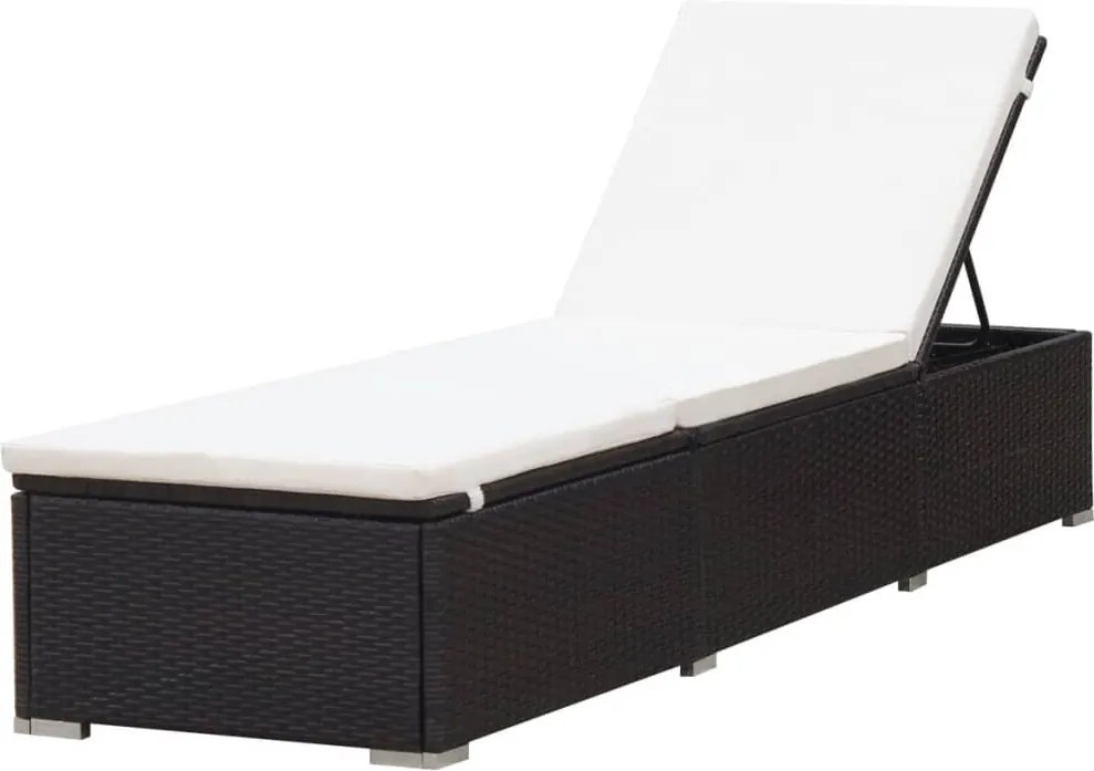 vidaXL Șezlong cu pernă alb crem, maro, poliratan