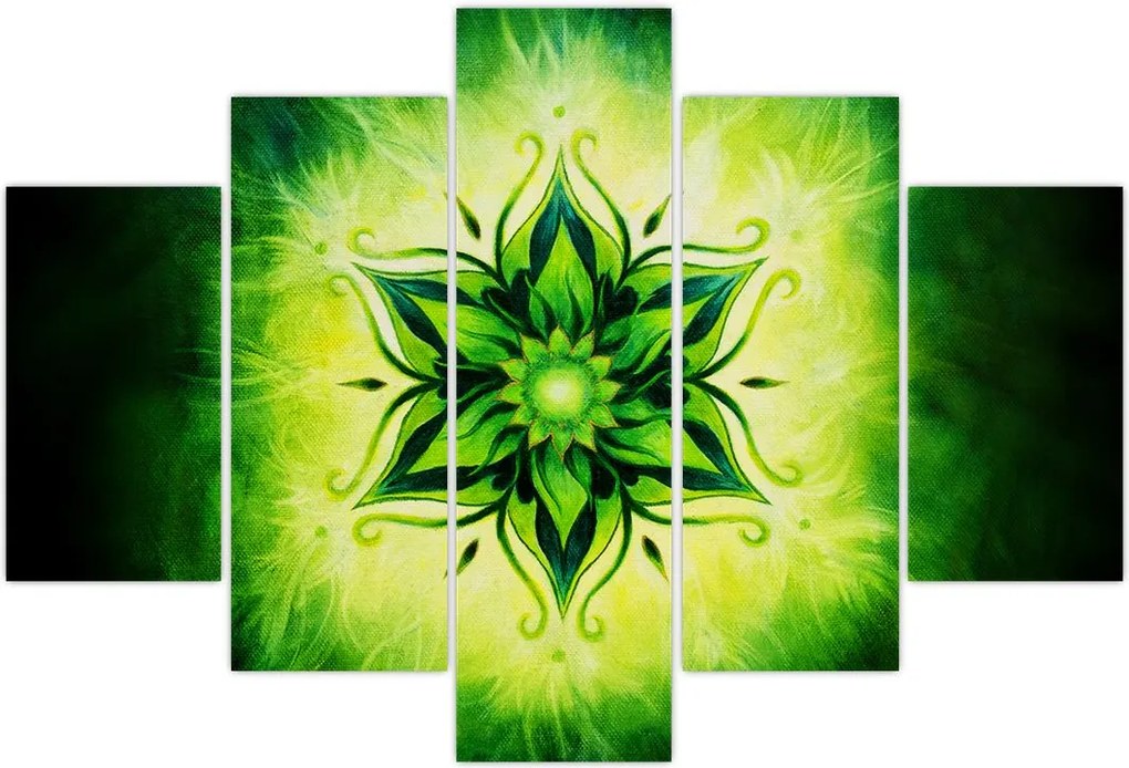 Tablou - Mandala de flori, fundal verde (150x105 cm)