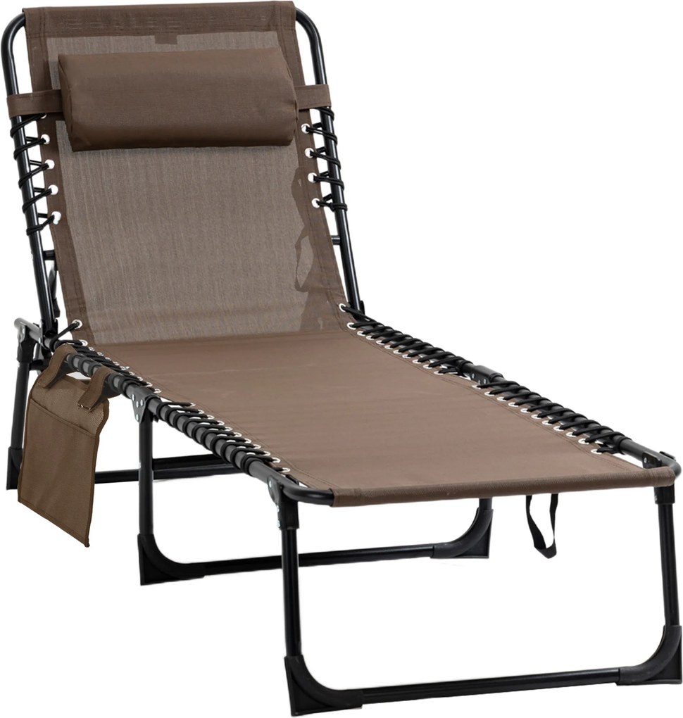 Outsunny Șezlong, șezlong pliabil cu pernă pentru gât, cadru din oțel, husă din plasă, capacitate 120 kg, Maro | Aosom Romania