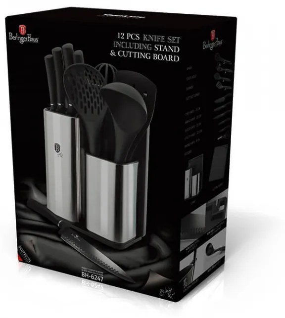 Set cutite otel inoxidabil in suport cu tocator (12 piese) Black Royal Collection Berlinger Haus BH 6247