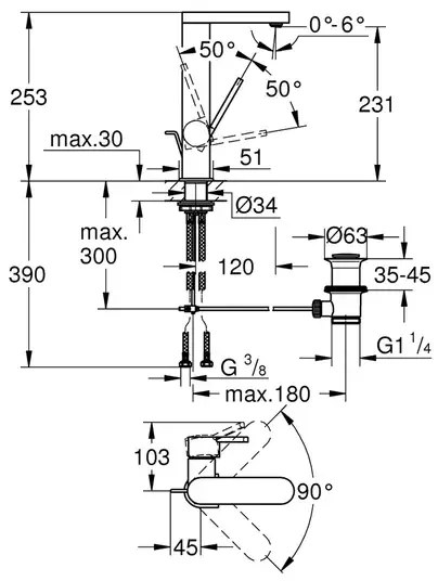 Baterie lavoar inalta Grohe Plus L monocomanda antracit periat Hard Graphite