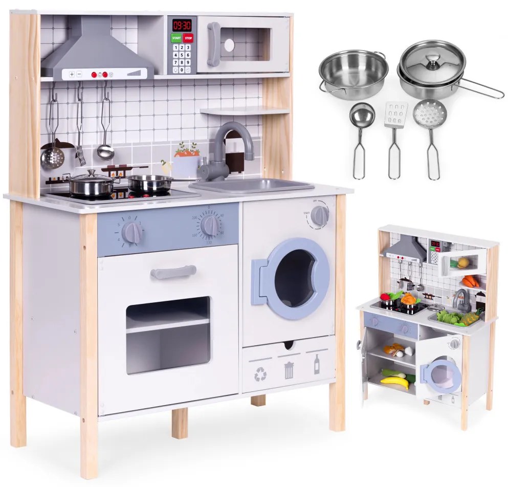 Bucătărie de jucărie din lemn cu sunete cuptor mașină de spălat accesorii de bucătărie condus