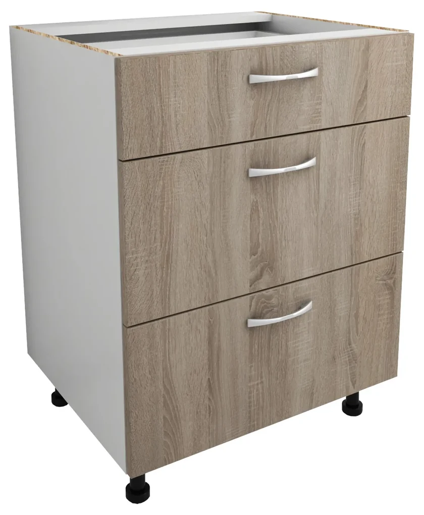 Corp Baza haaus, 3 Sertare, Stejar Sonoma Inchis/Alb, 60 x 50 x 80 cm