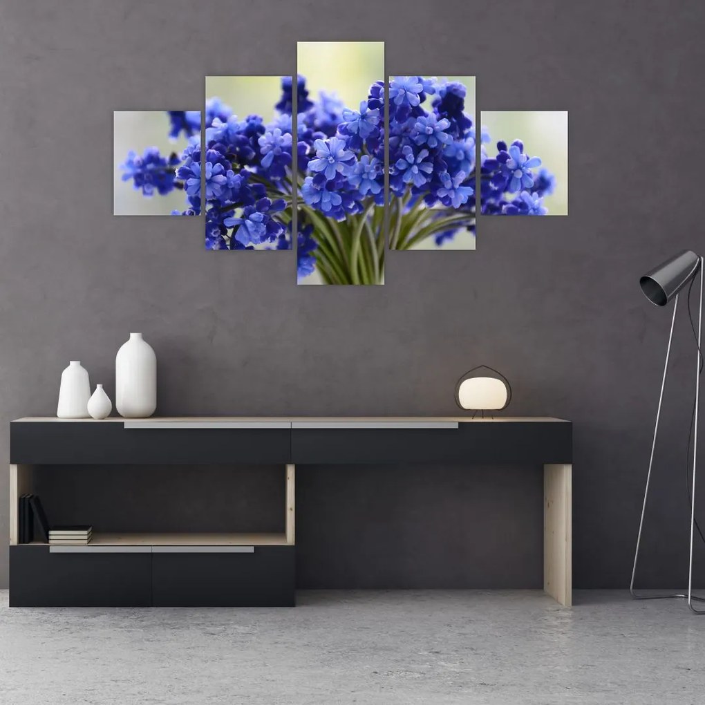 Tablou buchet cu flori albastre (125x70 cm), în 40 de alte dimensiuni noi