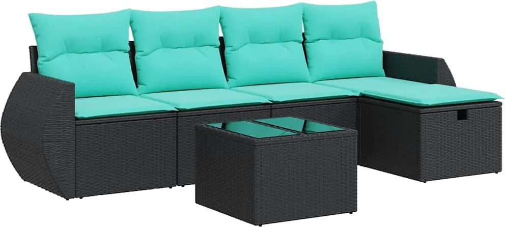 vidaXL Set mobilier de grădină cu perne, 6 piese, negru, poliratan