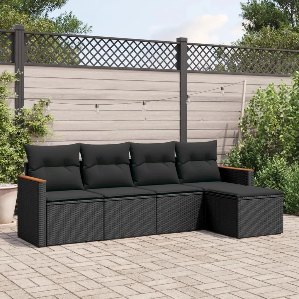 3258317 vidaXL Set mobilier de grădină cu perne, 5 piese, negru, poliratan