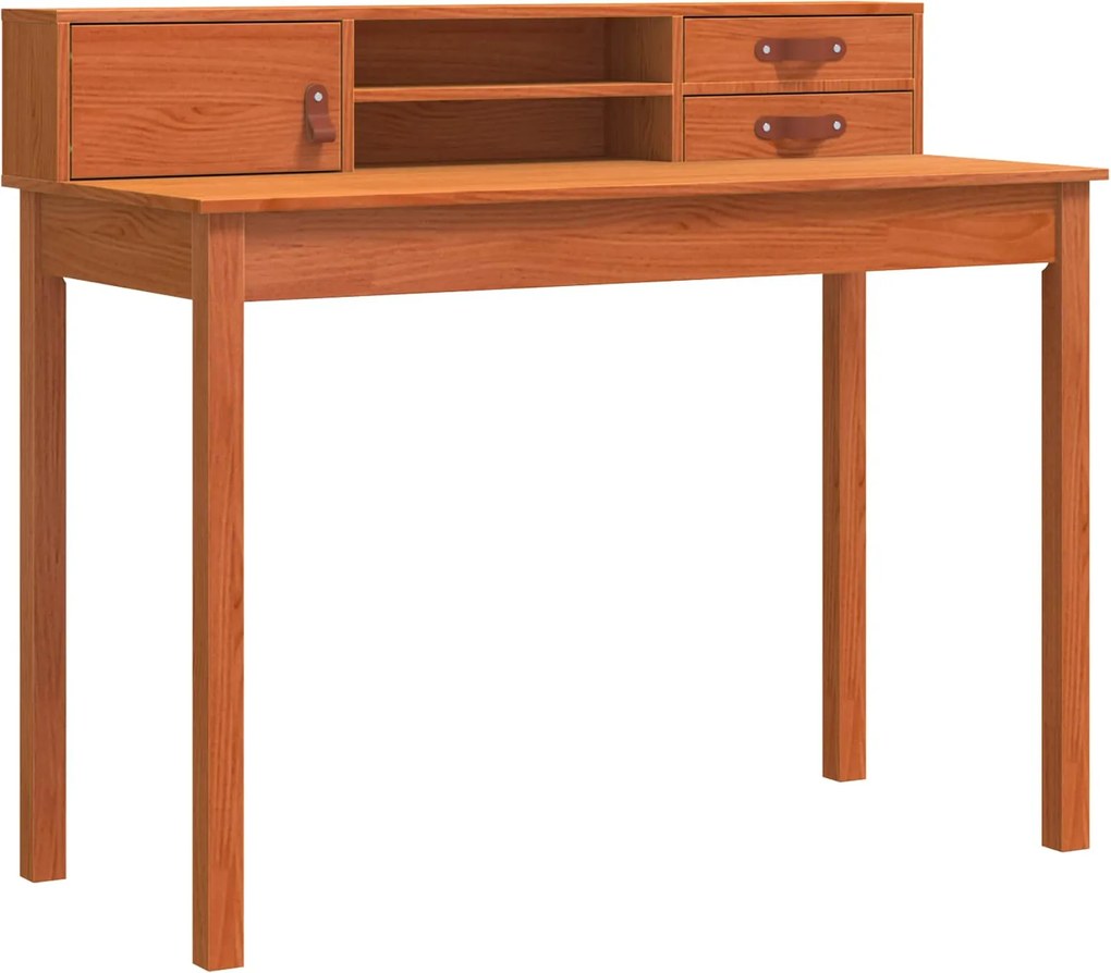 vidaXL Birou cu raft Maroniu cerat 110 x 50 x 93 cm Lemn masiv de pin