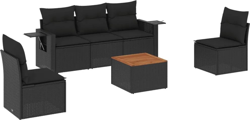 vidaXL Set mobilier de grădină cu perne, 6 piese, negru, poliratan