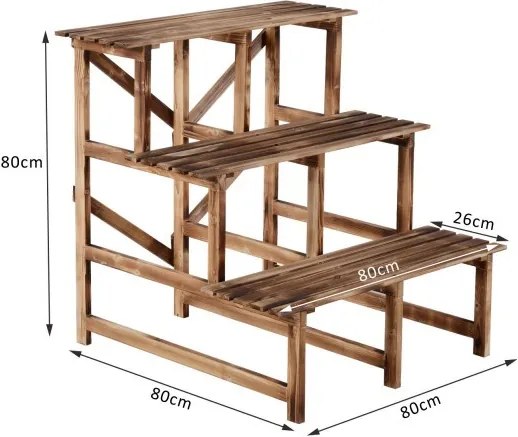 Raft ghivece plante cu 3 etajere Lemn brad 80 x 80 x 80 cm