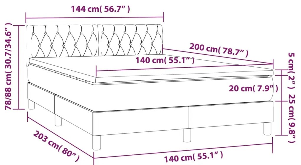 Pat box spring cu saltea, gri inchis, 140x200 cm, textil Morke gra, 140 x 200 cm, Design cu nasturi