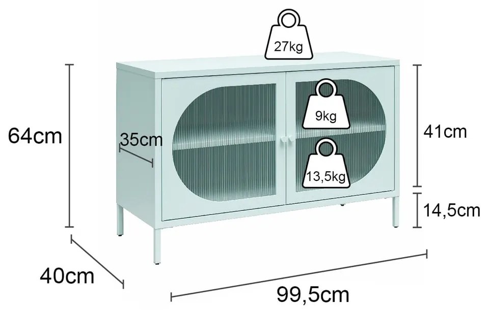 Vitrină albastru-deschis din metal 100x64x40 cm Luna – Støraa