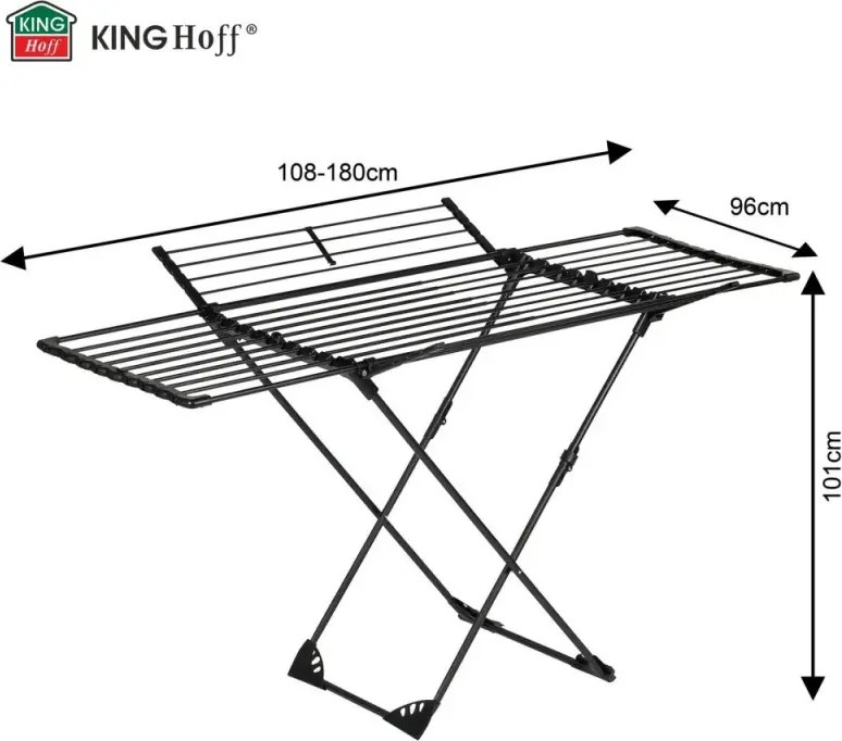 Uscător de haine KH 2043, 27 m, până la 20 kg, pliabil, oțel, negru