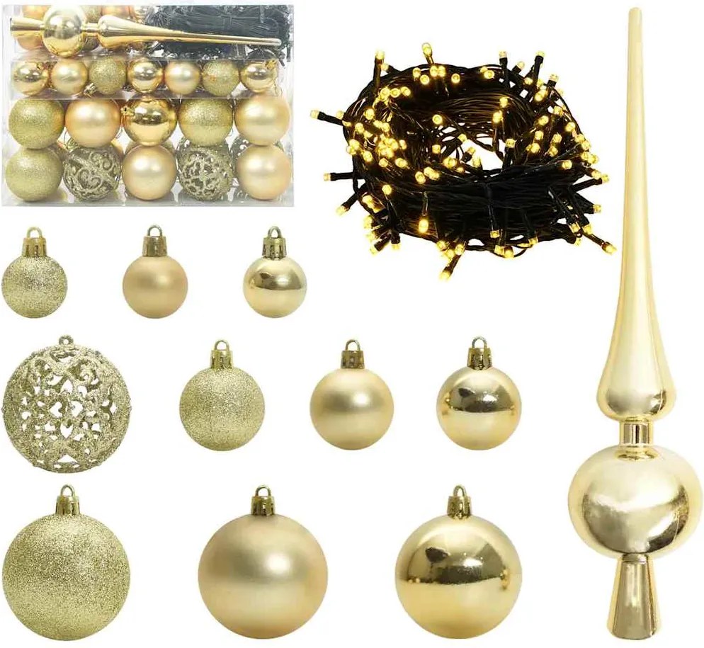 vidaXL Set de Globuri de Crăciun cu 150 LED 61 pcs Auriu Plastic