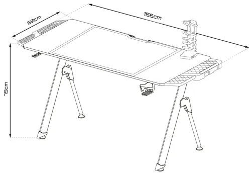 Masa de gaming FALCON 156x60 cm, iluminare LED RGB, negru