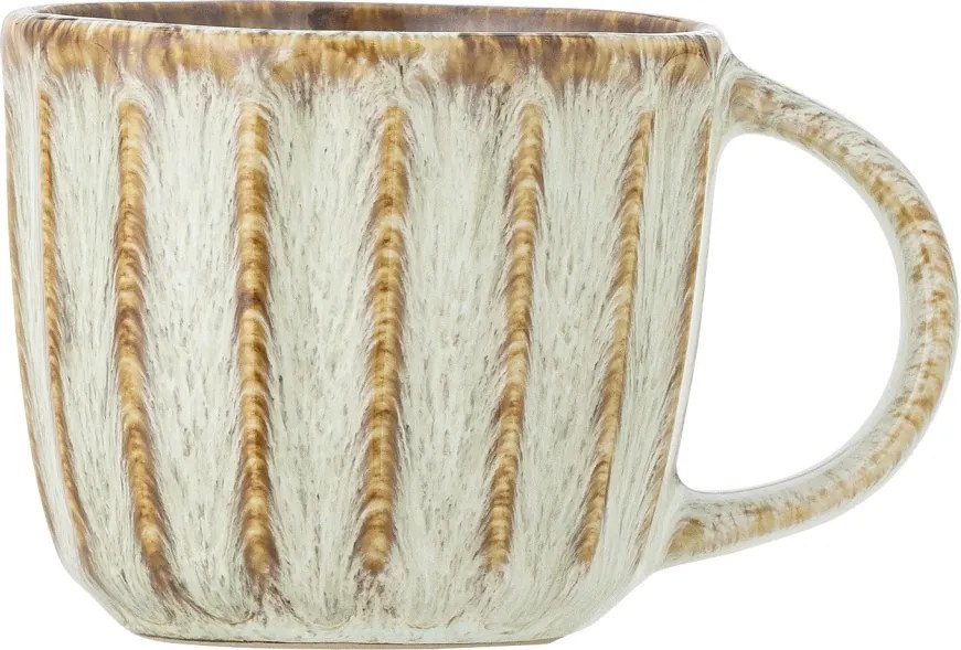 Ceașcă din ceramică artizanală verde perlat cu striații fine și accente rustice, 200 ml, 8×7 cm, „Fleur"